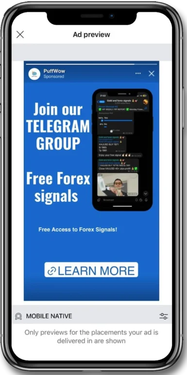 Crypto Telegram ad for free forex signals