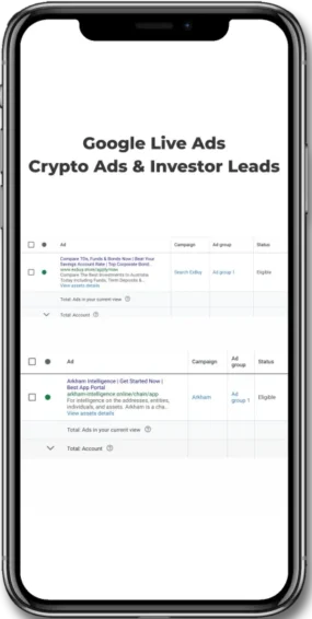 Google Ads campaign for crypto investor leads