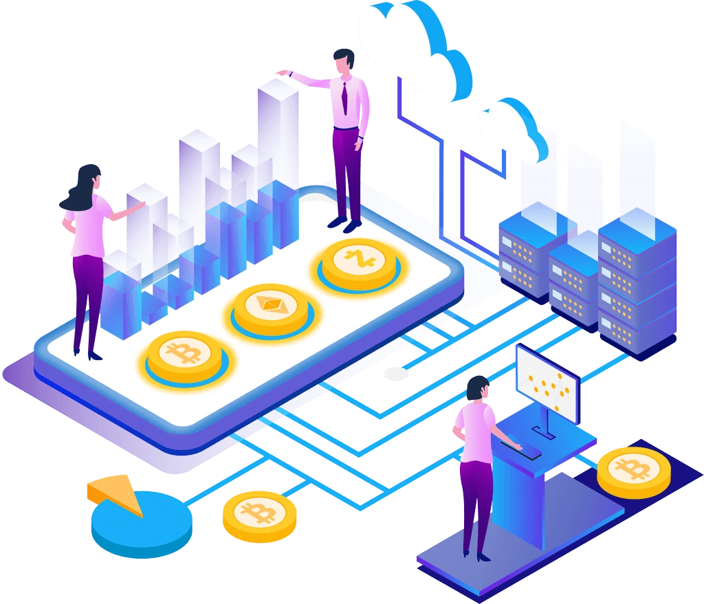 Blockchain network connecting cryptocurrency transactions and digital assets