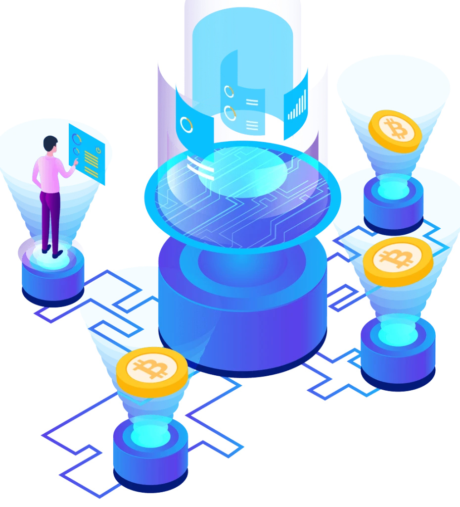 Blockchain technology connecting Bitcoin and cryptocurrency data networks