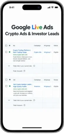 Google Ads campaign for crypto investor leads